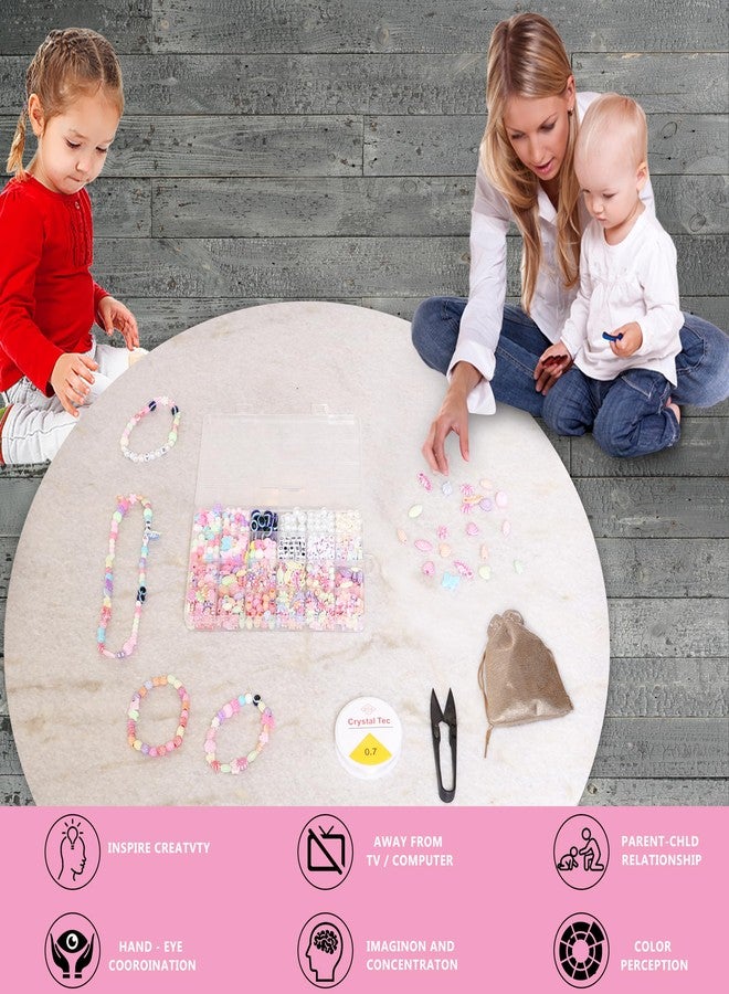 ambitieux DIY Bracelet Making Kit - 700+ pcs24 Colorful Beads, 10m Elastic Thread, Jute Bag, and Cutter - Gift for Girls Birthdays (Multicolor Mix 2) - Image 3